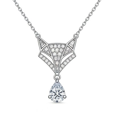 Pear Drop Fox Pave Pendant Necklaces | Wildlife Capsule | 925 Silver | Custom Order