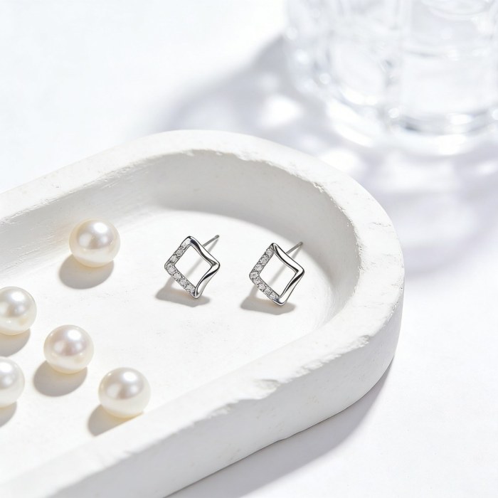 Wavy Square Pave Edge Stud Earrings | Minimalist Stack | 925 Silver | CZ or Moissanite