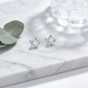Wavy Square Pave Edge Stud Earrings | Minimalist Stack | 925 Silver | CZ or Moissanite