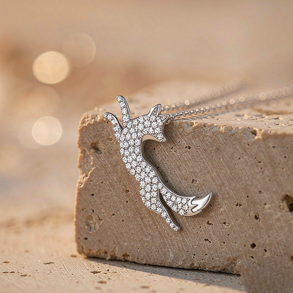 Custom 925 Sterling Silver Running Fox Pave Pendant Necklaces for OEM ODM