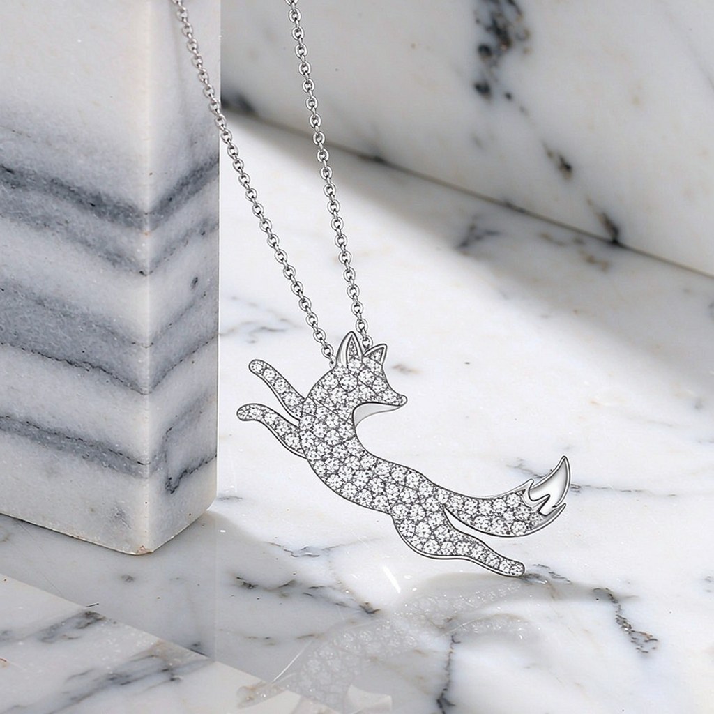 Running Fox Pave Pendant Necklaces detail view