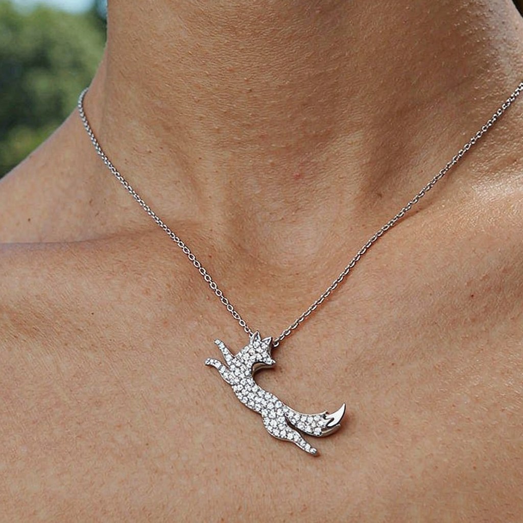 Running Fox Pave Pendant Necklaces on-model styling