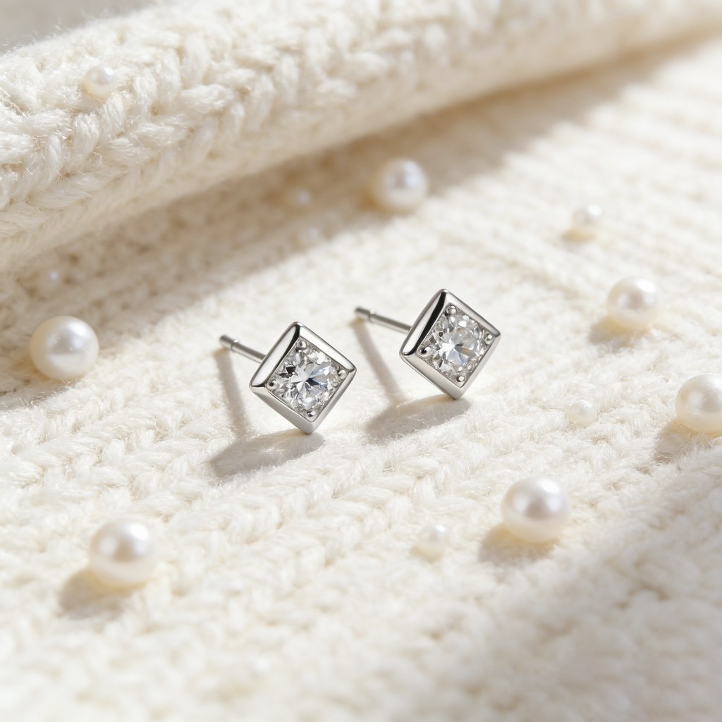 Custom 925 Sterling Silver Diamond Shape Solitaire Stud Earrings for OEM ODM