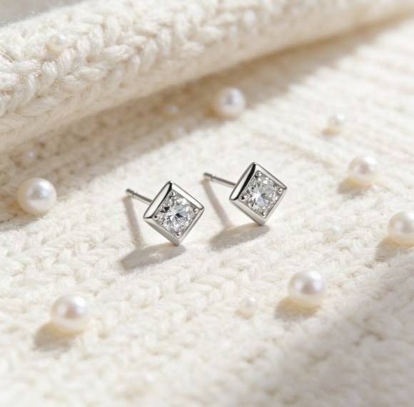 Diamond Shape Solitaire Stud Earrings | Everyday Essentials | 925 Silver | Custom Made