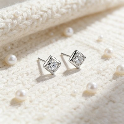 Diamond Shape Solitaire Stud Earrings | Everyday Essentials | 925 Silver | Custom Made