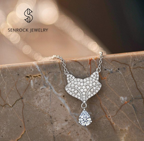 Curved Line Fox Pave Pendant Necklaces | Evening Occasions | 925 Silver | Bespoke
