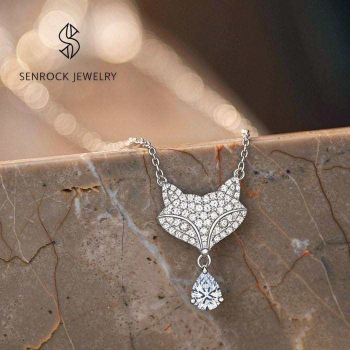 Curved Line Fox Pave Pendant Necklaces | Evening Occasions | 925 Silver | Bespoke