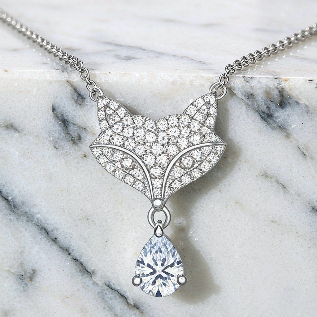 Curved Line Fox Pave Pendant Necklaces detail view