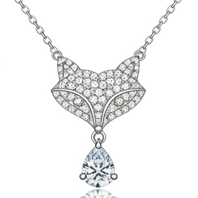 Curved Line Fox Pave Pendant Necklaces | Evening Occasions | 925 Silver | Bespoke