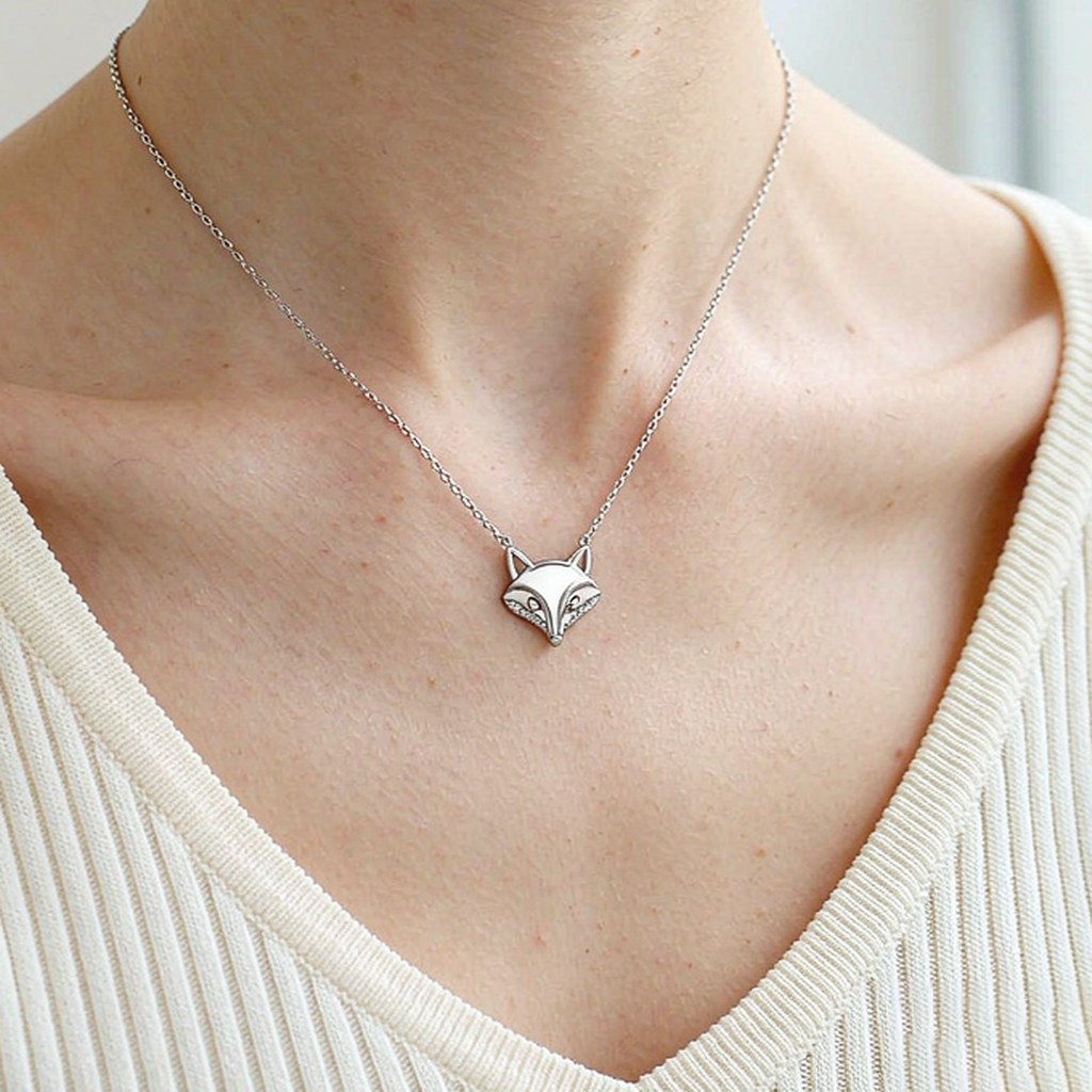 Outline Fox Pave Pendant Necklaces on-model styling