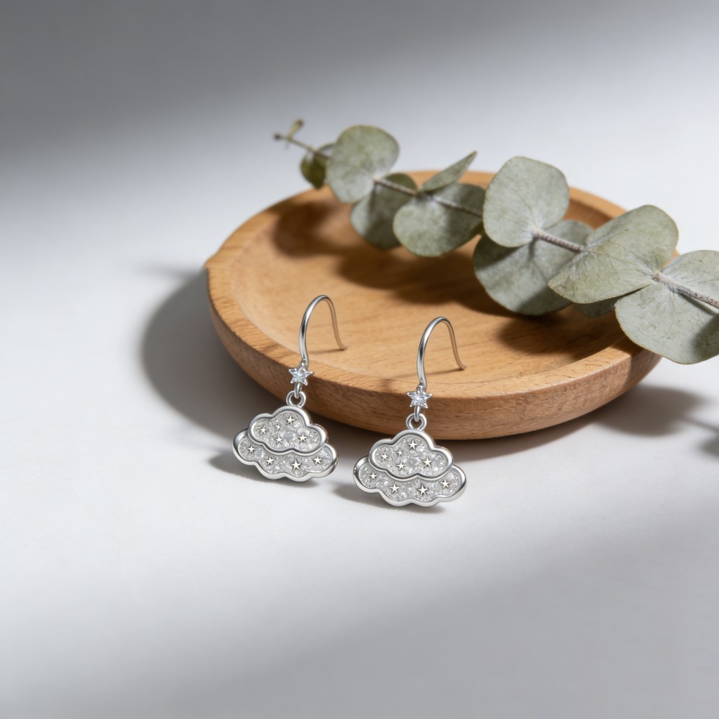 Pave Cloud Drop Earrings detail view