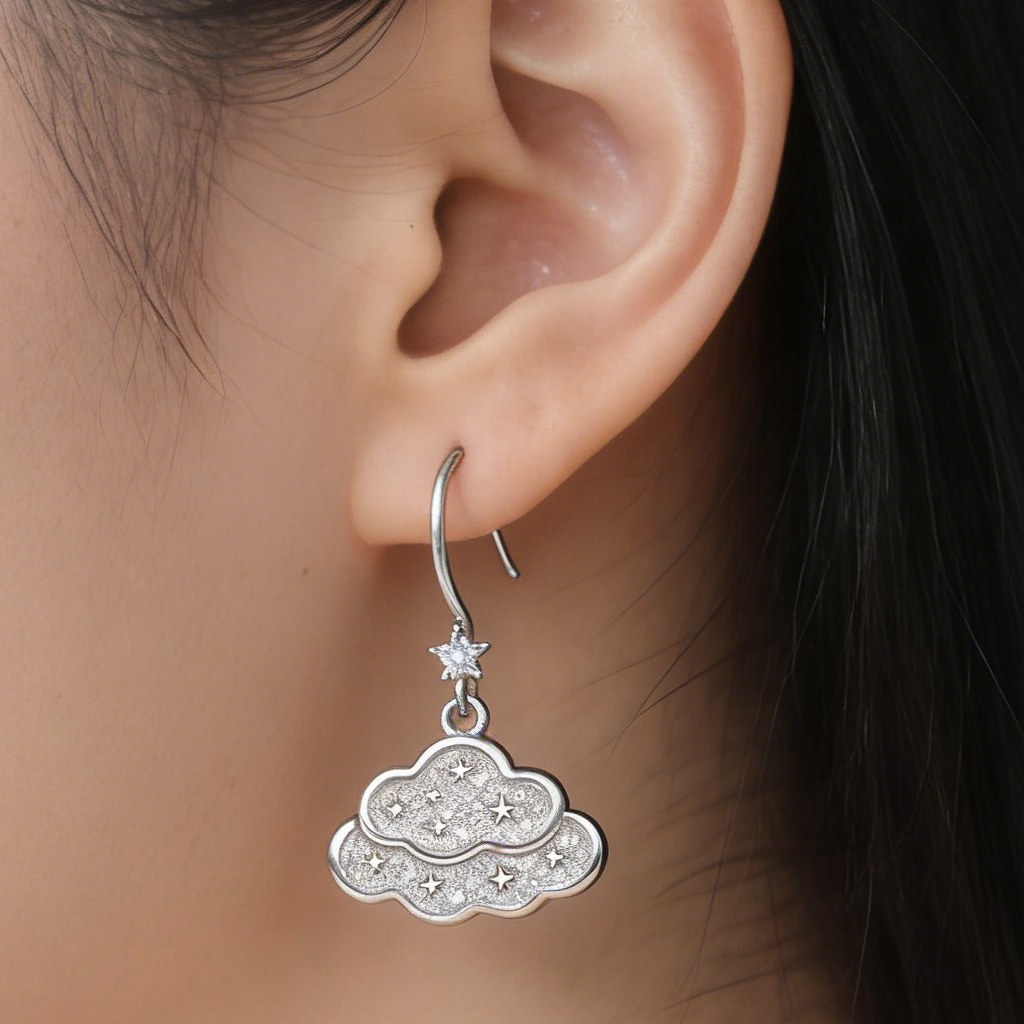Pave Cloud Drop Earrings on-model styling