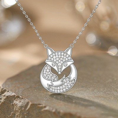 Curled Fox Pave Pendant Necklaces | Celestial Circle Style | 925 Silver | Tailored