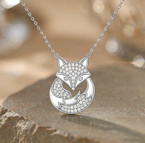 Curled Fox Pave Pendant Necklaces | Celestial Circle Style | 925 Silver | Tailored