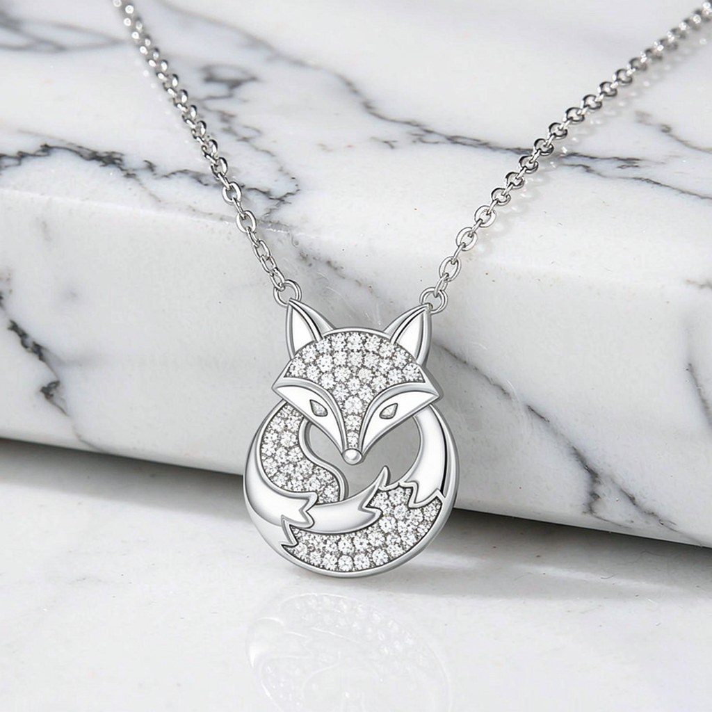 Curled Fox Pave Pendant Necklaces detail view
