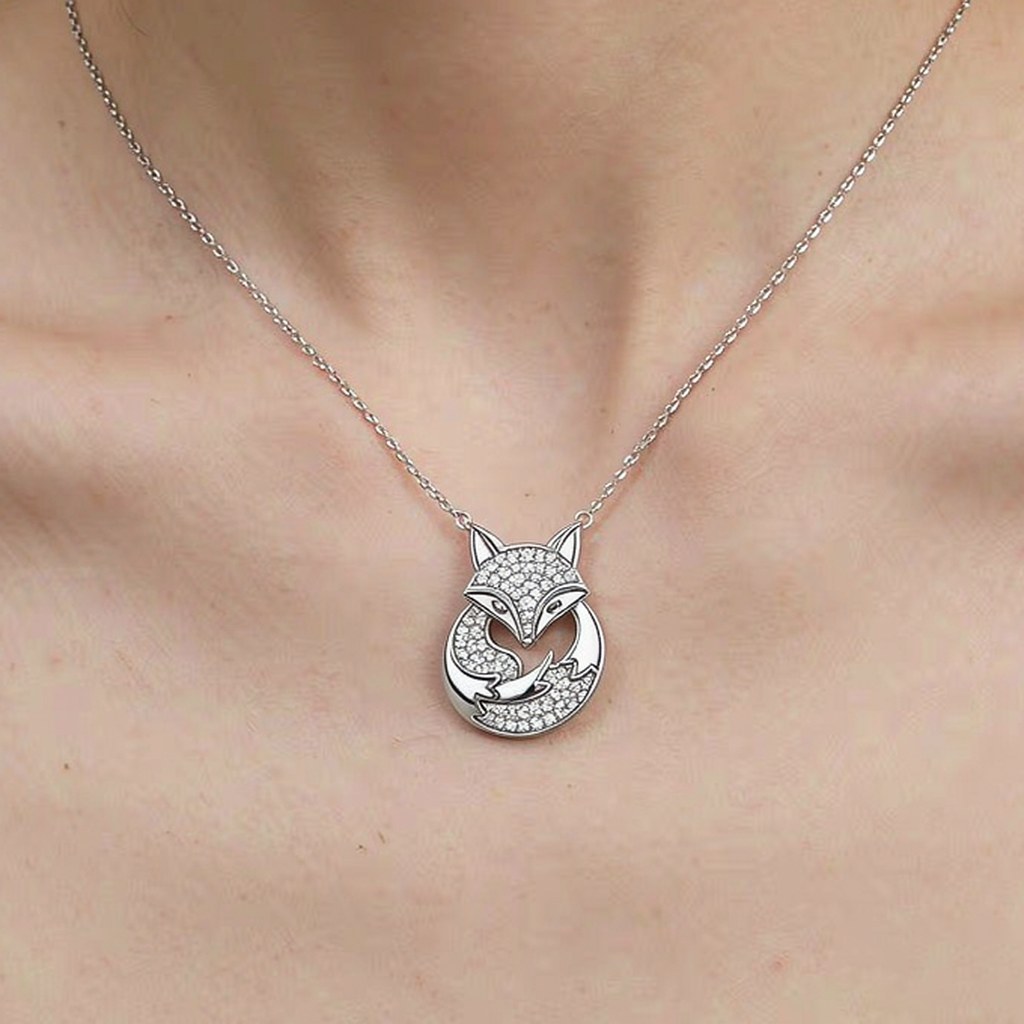Curled Fox Pave Pendant Necklaces on-model styling