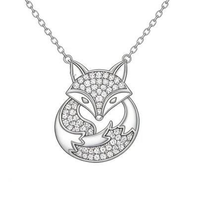 Curled Fox Pave Pendant Necklaces | Celestial Circle Style | 925 Silver | Tailored