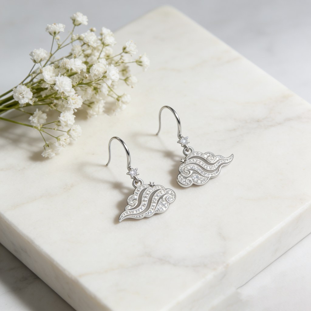 Wave Swirl Cloud Drop Earrings detail view