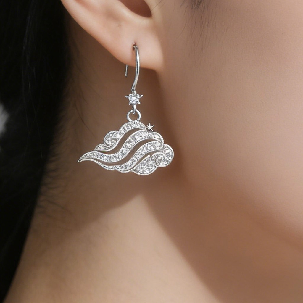 Wave Swirl Cloud Drop Earrings on-model styling