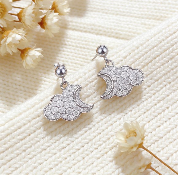 Crescent Moon Cloud Drop Earrings | Night Sky Style | 925 Silver Jewelry | Made to Order