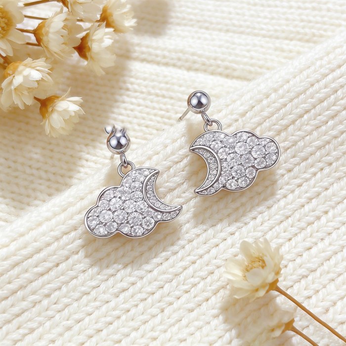 Crescent Moon Cloud Drop Earrings | Night Sky Style | 925 Silver Jewelry | Made to Order