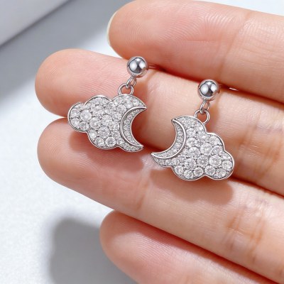 Crescent Moon Cloud Drop Earrings | Night Sky Style | 925 Silver Jewelry | Made to Order