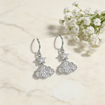 Cloud and Star Drop Earrings | Whimsical Style | 925 Sterling Silver | Tailor-Made
