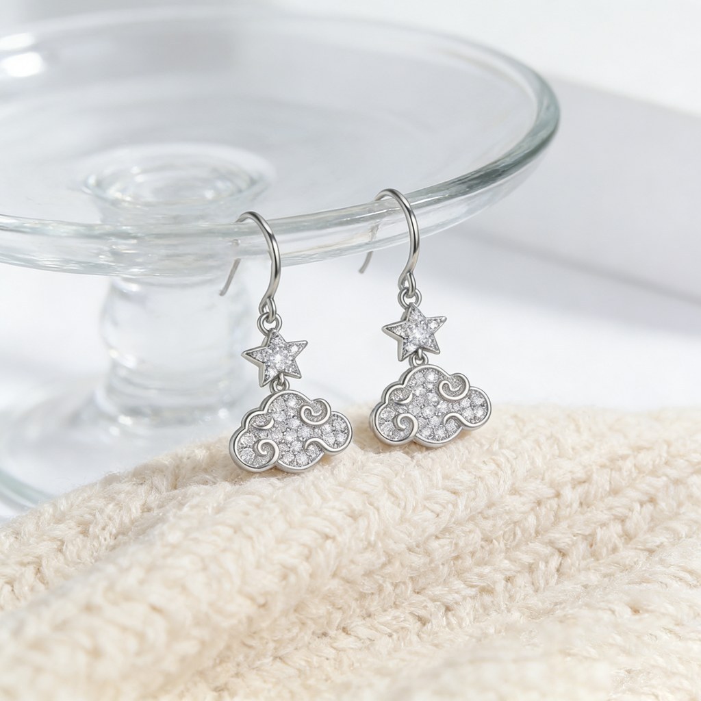 Cloud and Star Drop Earrings detail view