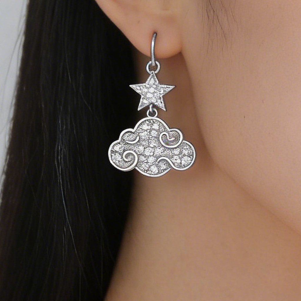 Cloud and Star Drop Earrings on-model styling