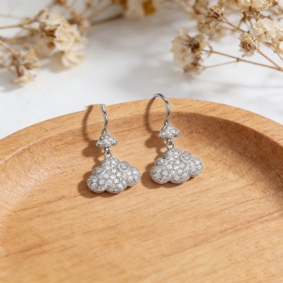 Double Cloud Drop Earrings | Soft Sky Layers Style | 925 Sterling Silver | Custom Made
