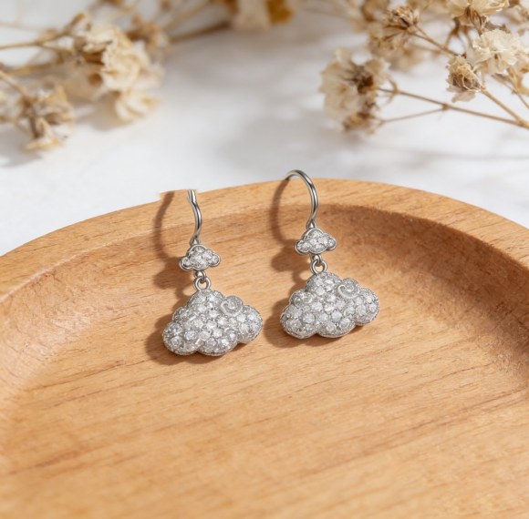 Double Cloud Drop Earrings | Soft Sky Layers Style | 925 Sterling Silver | Custom Made