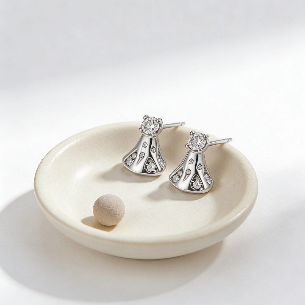 Custom 925 Sterling Silver Bell Drop Solitaire Earrings for OEM ODM