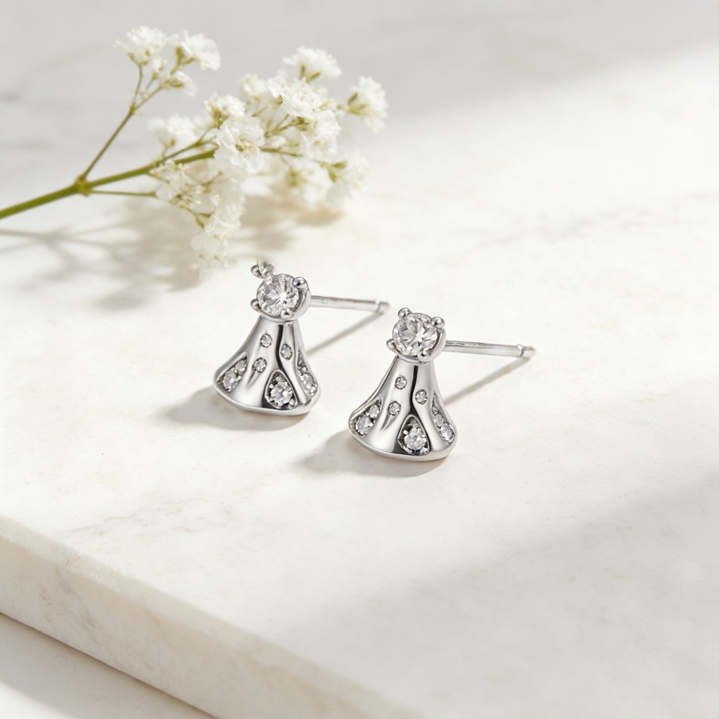 Bell Drop Solitaire Earrings detail view