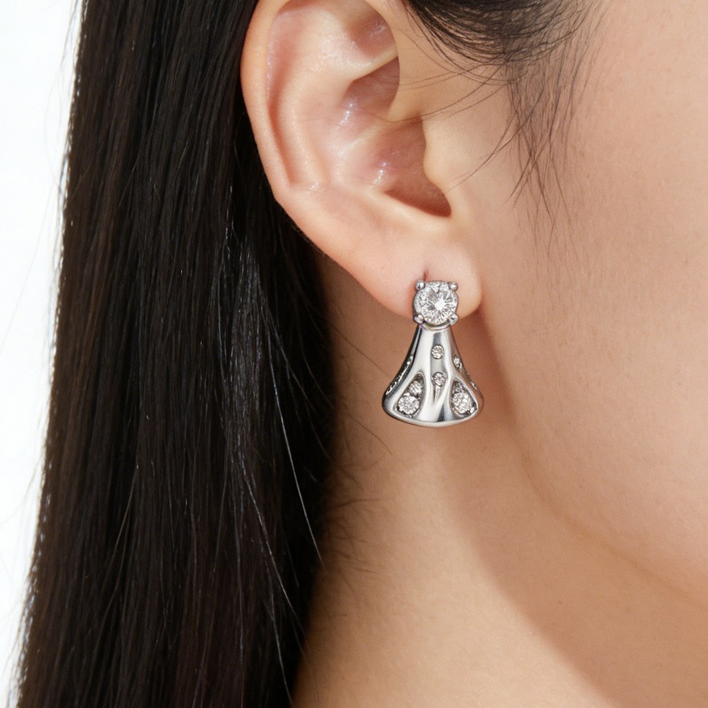 Bell Drop Solitaire Earrings on-model styling