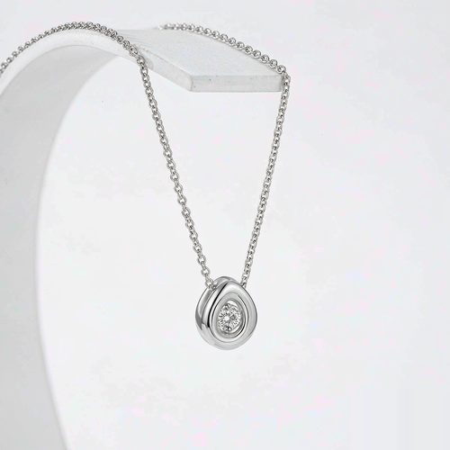 Polished 925 sterling silver pendant necklace with cubic zirconia on white background