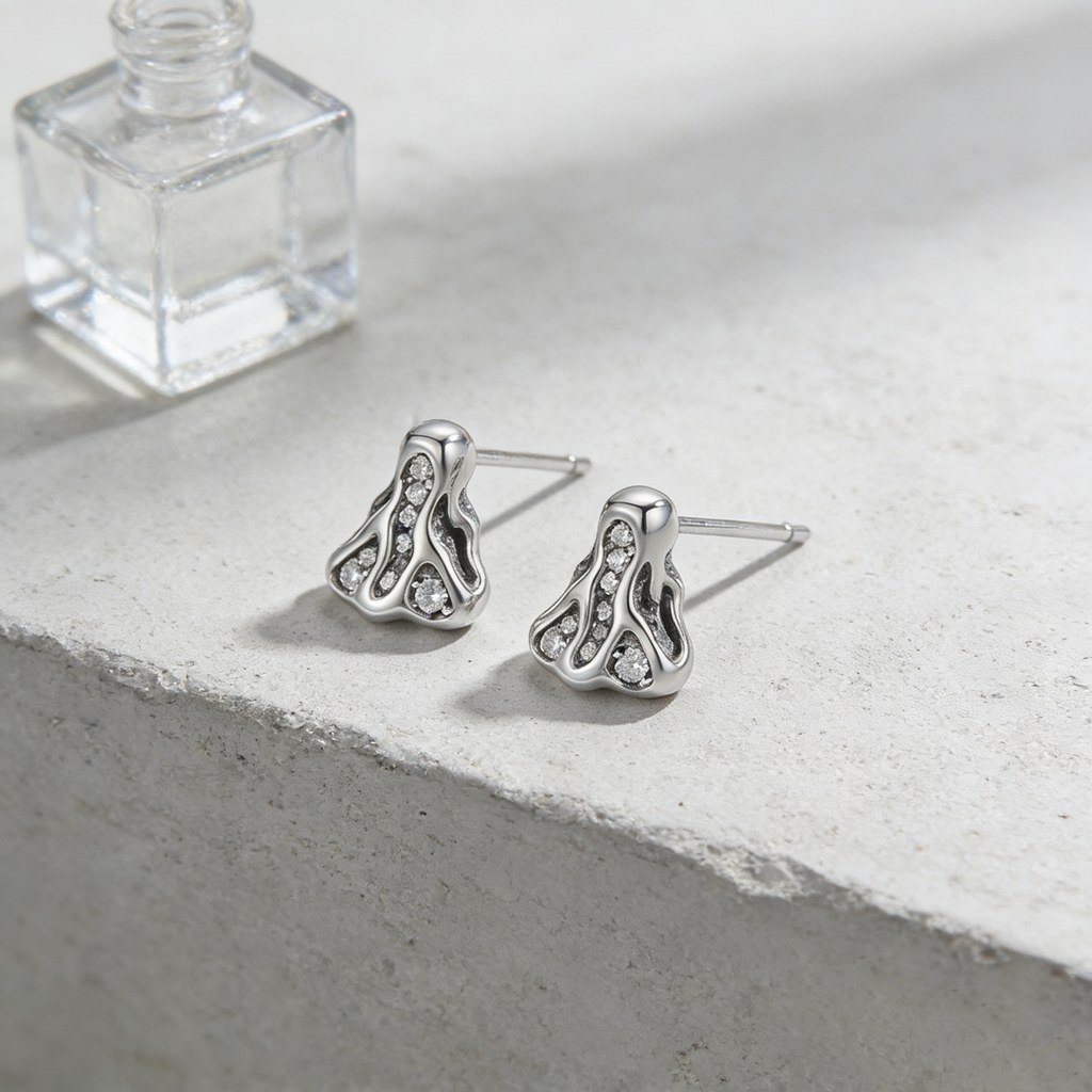 Custom 925 Sterling Silver Jellyfish Pave Stud Earrings for OEM ODM