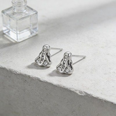 Jellyfish Pave Stud Earrings | Oceanic Grace Style | 925 Sterling Silver | Custom Made