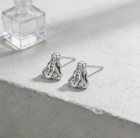 Jellyfish Pave Stud Earrings | Oceanic Grace Style | 925 Sterling Silver | Custom Made