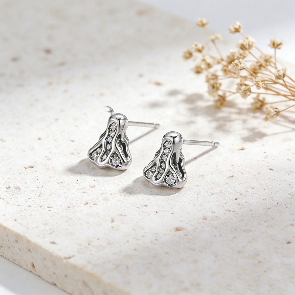 Jellyfish Pave Stud Earrings detail view