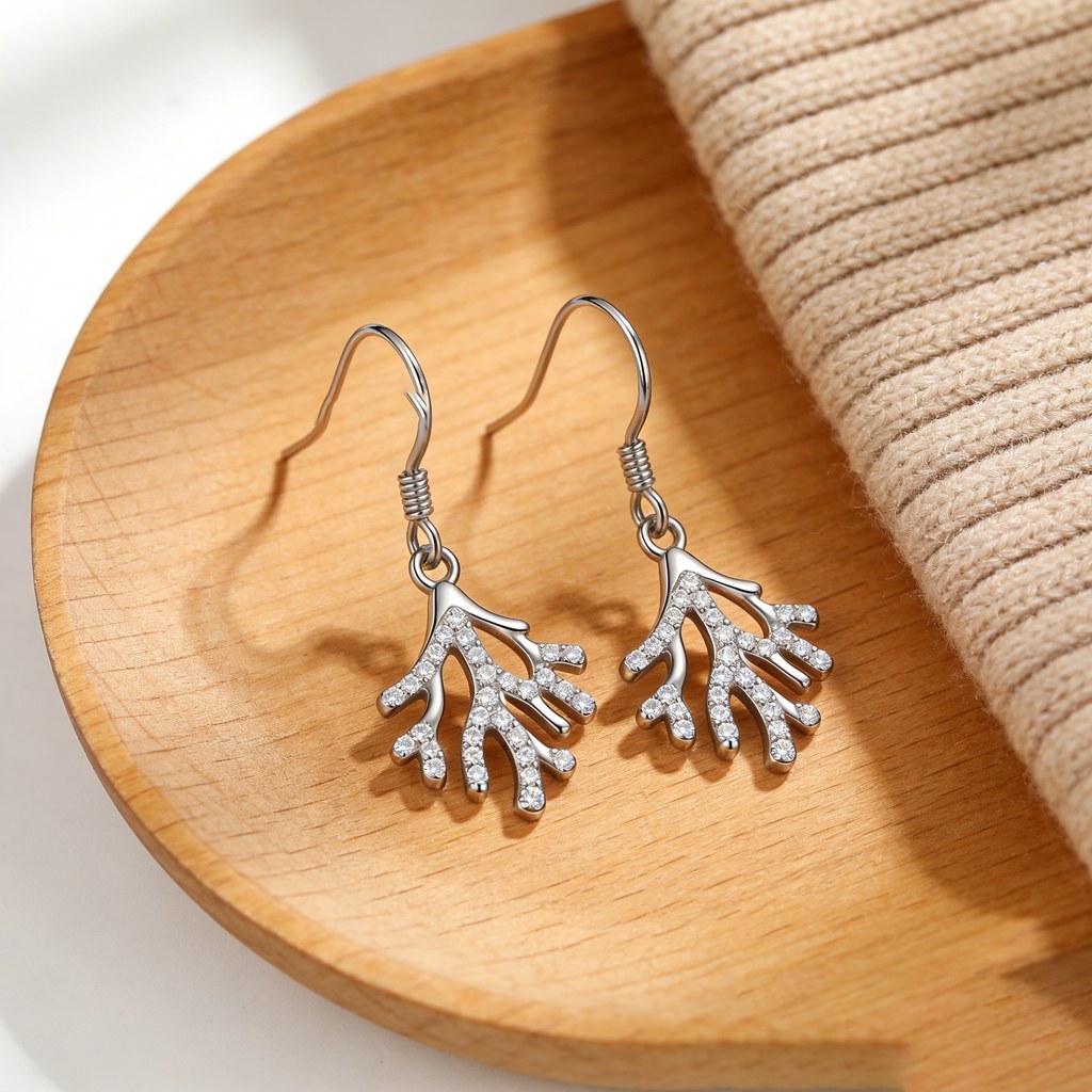 Custom 925 Sterling Silver Coral Branch Drop Earrings for OEM ODM