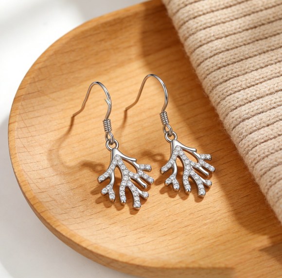 Coral Branch Drop Earrings | Coastal Nature Style | 925 Silver Jewelry | Personalized