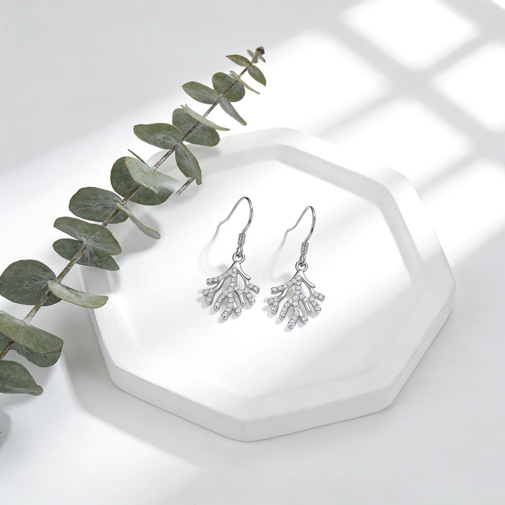 Coral Branch Drop Earrings detail view