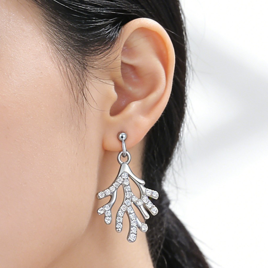 Coral Branch Drop Earrings on-model styling