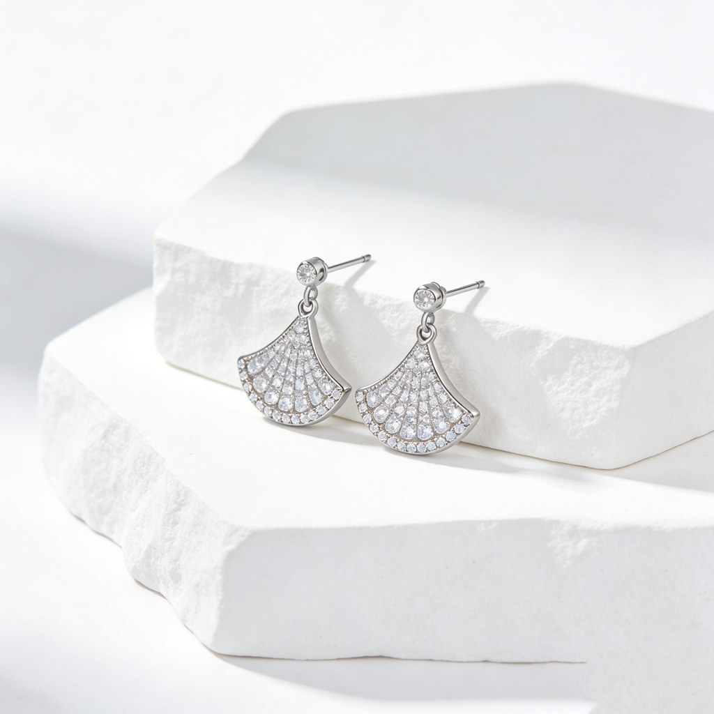 Fan Shape Pave Drop Earrings on-model styling