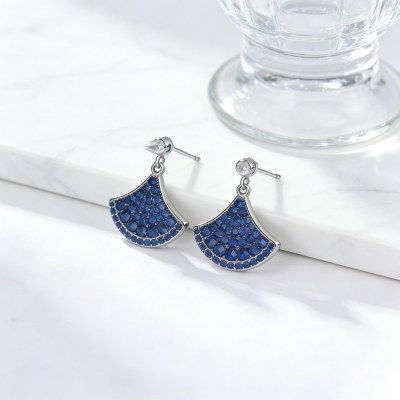 Blue Fan Pave Drop Earrings | Evening Glow Style | 925 Sterling Silver | Tailor-Made
