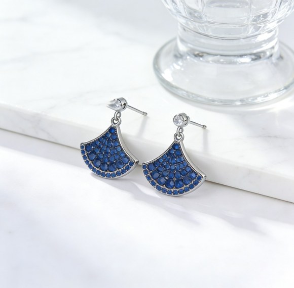 Blue Fan Pave Drop Earrings | Evening Glow Style | 925 Sterling Silver | Tailor-Made
