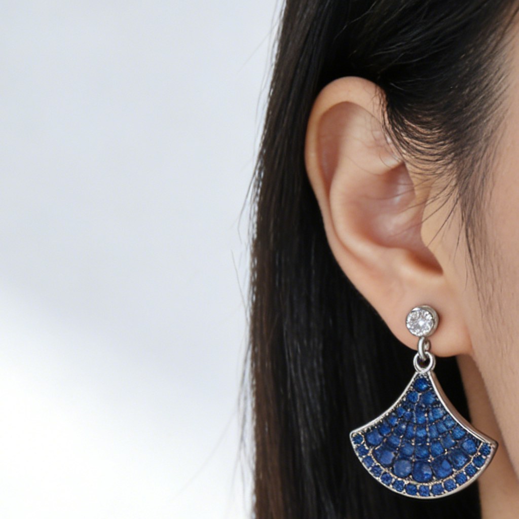 Blue Fan Pave Drop Earrings on-model styling