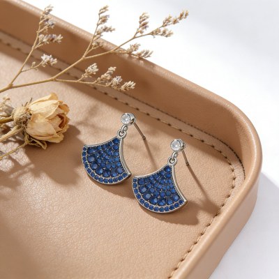 Blue Fan Pave Drop Earrings | Evening Glow Style | 925 Sterling Silver | Tailor-Made