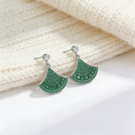 Green Scallop Dangle Earrings | Garden Party Style | 925 Sterling Silver | Bespoke