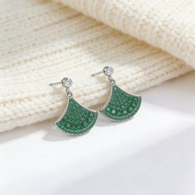 Green Scallop Dangle Earrings | Garden Party Style | 925 Sterling Silver | Bespoke